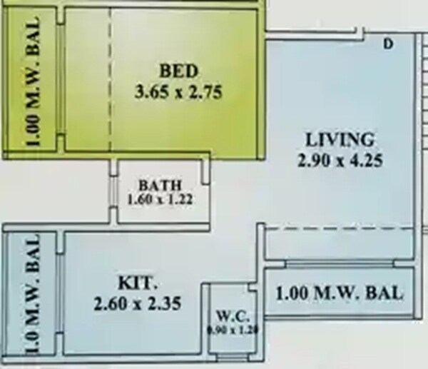 Floor plan of 1 BHK 346 Sq. Ft. Apartment in Pandurang Basil, Thane