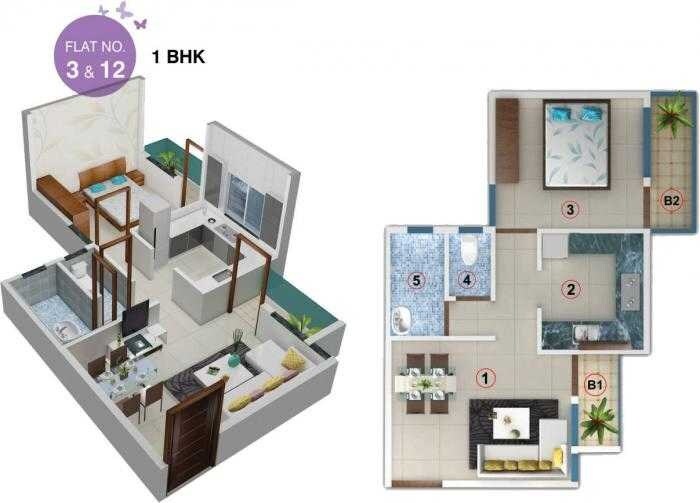 Floor plan of 1 BHK 367 Sq. Ft. Apartment in Panikas Vangani Darshan, Thane