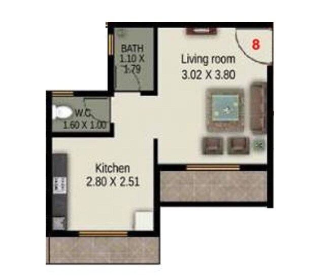 Floor plan of 232 Sq. Ft. Studio in Panikas Vangani Darshan, Thane