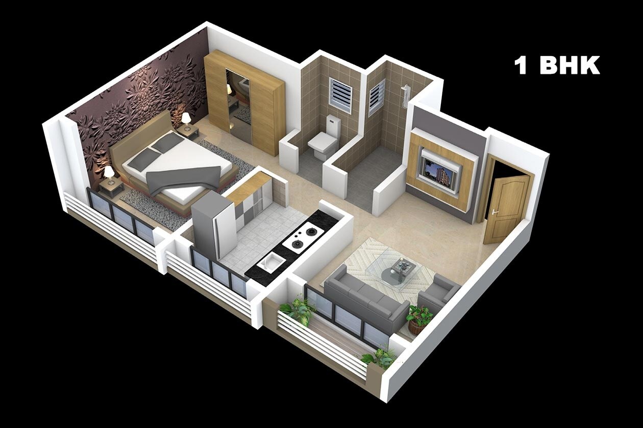 Floor plan of 1 BHK 309 Sq. Ft. Apartment in Panvelkar Aangan Phase 1, Thane