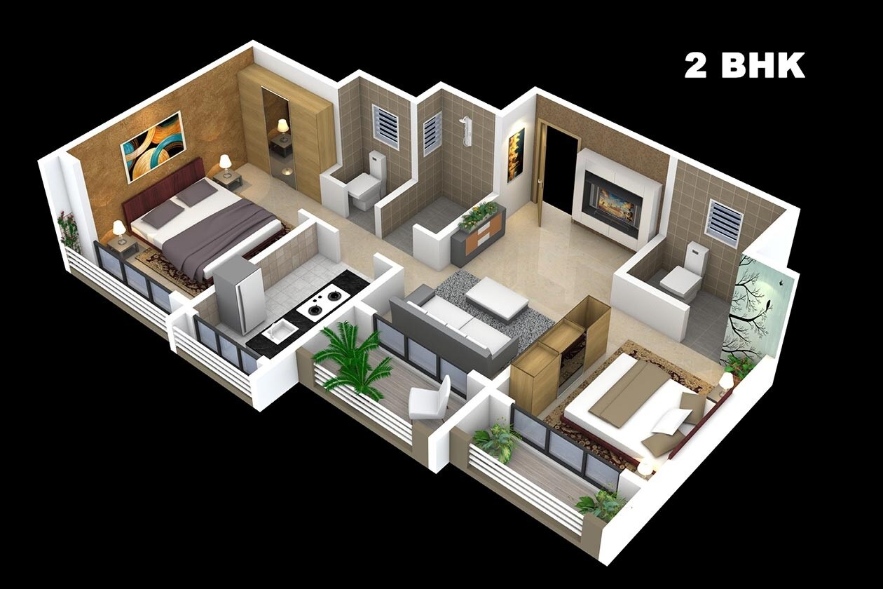 Floor plan of 2 BHK 438 Sq. Ft. Apartment in Panvelkar Aangan Phase 1, Thane