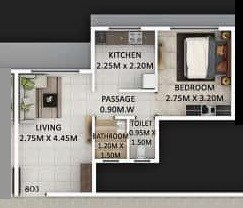 Floor plan of 1 BHK 270 Sq. Ft. Apartment in Panvelkar Amrut Towers, Thane