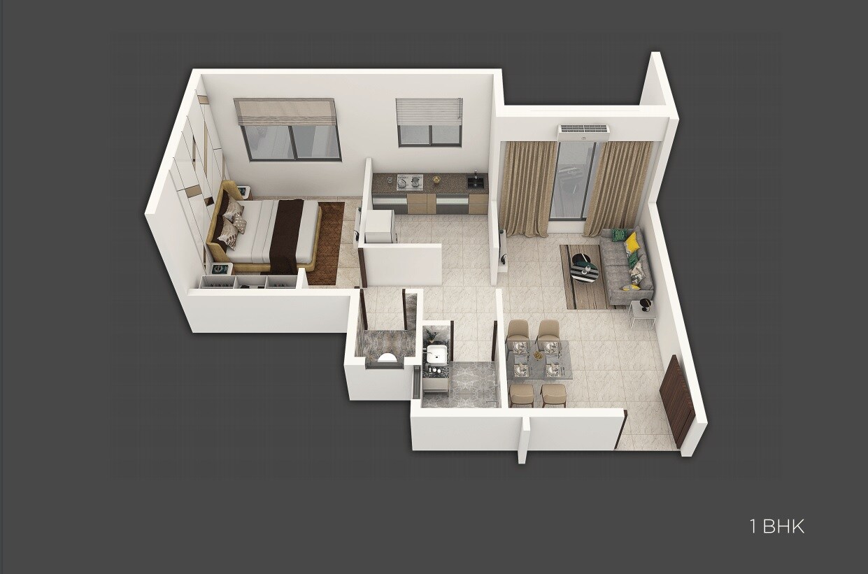 Floor plan of 1 BHK 292 Sq. Ft. Apartment in Panvelkar Amrut Towers, Thane
