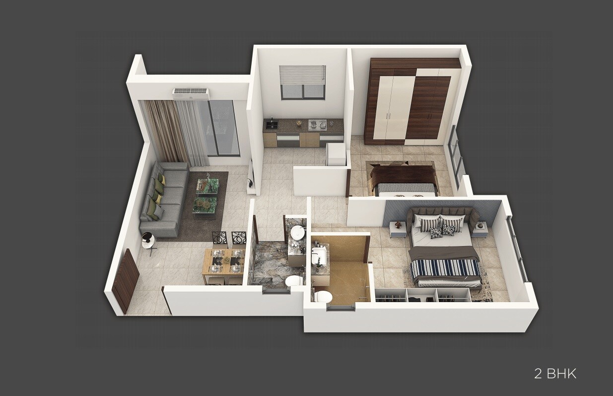 Floor plan of 2 BHK 463 Sq. Ft. Apartment in Panvelkar Amrut Towers, Thane