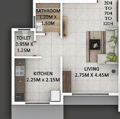 Floor plan of 198 Sq. Ft. Studio in Panvelkar Amrut Towers, Thane