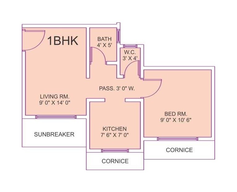 Floor plan of 1 BHK 325 Sq. Ft. Apartment in Panvelkar Bhoomi Phase I, Thane