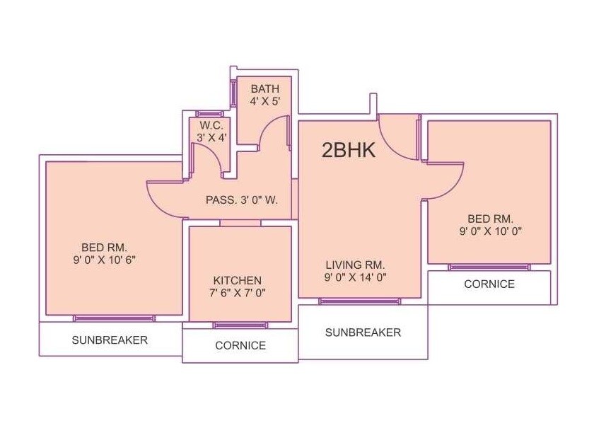 Floor plan of 2 BHK 384 Sq. Ft. Apartment in Panvelkar Bhoomi Phase I, Thane