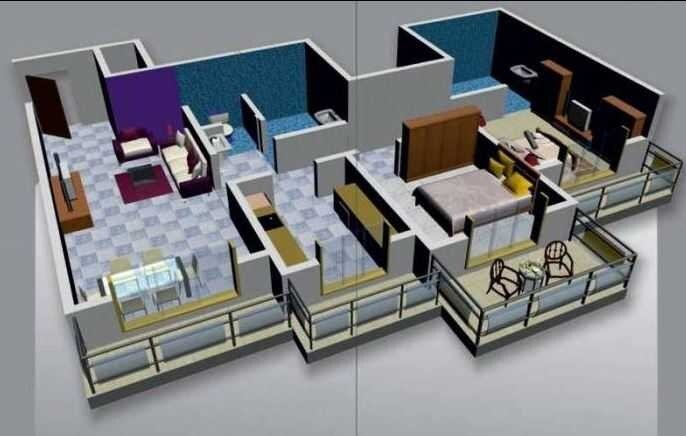 Floor plan of 2 BHK 815 Sq. Ft. Apartment in Panvelkar Campus, Thane