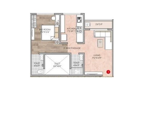 Floor plan of 1 BHK 322 Sq. Ft. Apartment in Panvelkar Crown, Thane