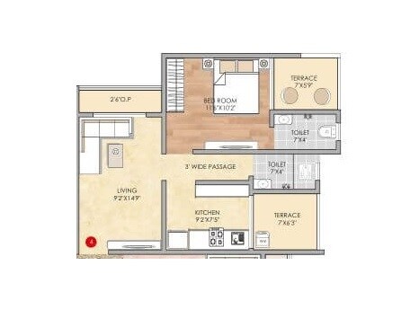 Floor plan of 1 BHK 432 Sq. Ft. Apartment in Panvelkar Crown, Thane