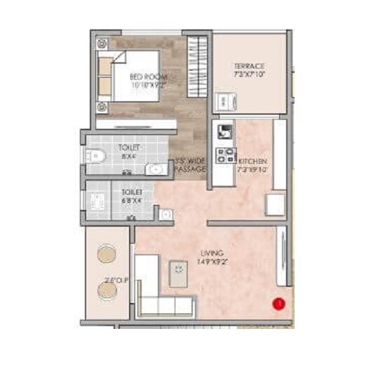 Floor plan of 2 BHK 430 Sq. Ft. Apartment in Panvelkar Crown, Thane