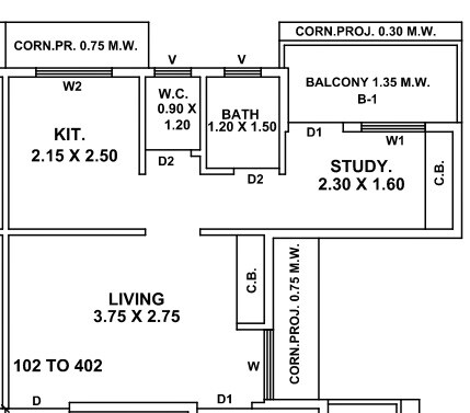 2 BHK 369 Sq. Ft. Apartment