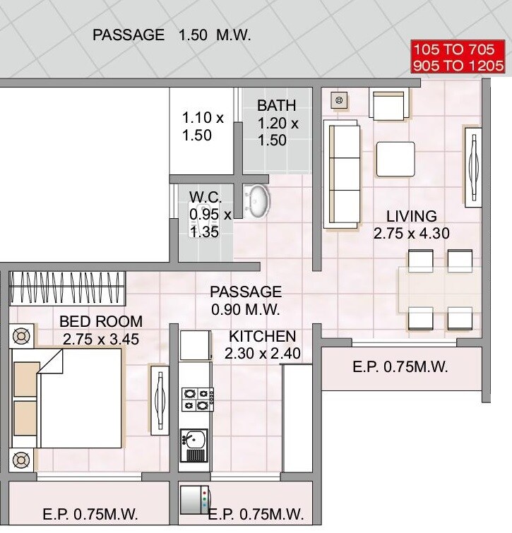 1 BHK 355 Sq. Ft. Apartment