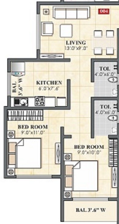 2 BHK 425 Sq. Ft. Apartment