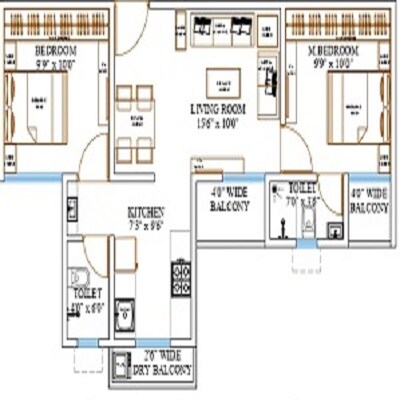 Floor plan of 2 BHK 500 Sq. Ft. Apartment in Panvelkar Estate Oxford, Thane