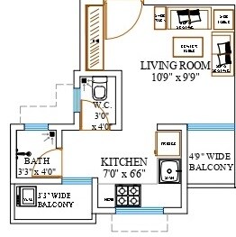 Floor plan of 1 BHK 196 Sq. Ft. Studio in Panvelkar Estate Oxford, Thane