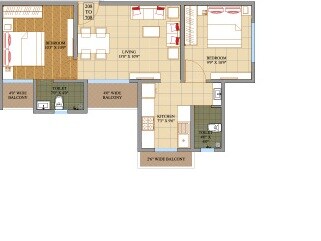 Floor plan of 2 BHK 526 Sq. Ft. Apartment in Panvelkar Estate Rockford, Thane