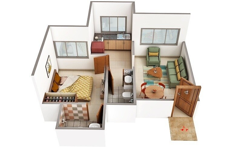 Floor plan of 1 BHK 302 Sq. Ft. Apartment in Panvelkar Greens, Thane