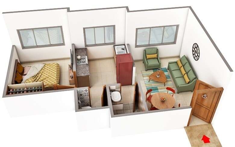 Floor plan of 1 BHK 361 Sq. Ft. Apartment in Panvelkar Greens, Thane