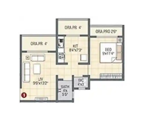 Floor plan of 1 BHK Apartment - 327 sq. ft. in Panvelkar Nisarg Phase 1, Thane