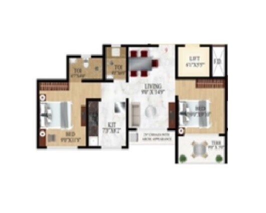 Floor plan of 2 BHK Apartment - 426 sq. ft. in Panvelkar Nisarg Phase 1, Thane