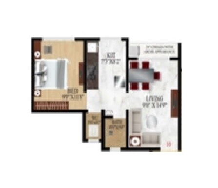 Floor plan of 1 BHK 354 Sq. Ft. Apartment in Panvelkar Nisarg Phase 2, Thane