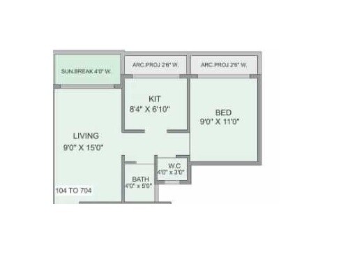 Floor plan of 1 BHK 304 Sq. Ft. Apartment in Panvelkar Optima, Thane
