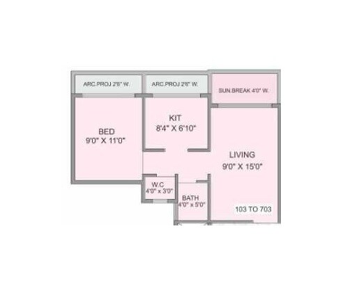 Floor plan of 1 BHK 385 Sq. Ft. Apartment in Panvelkar Optima, Thane