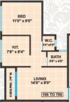 Floor plan of 1 BHK 254 Sq. Ft. Apartment in Panvelkar Prestige Phase 2, Thane