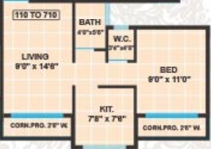Floor plan of 1 BHK 290 Sq. Ft. Apartment in Panvelkar Prestige Phase 2, Thane