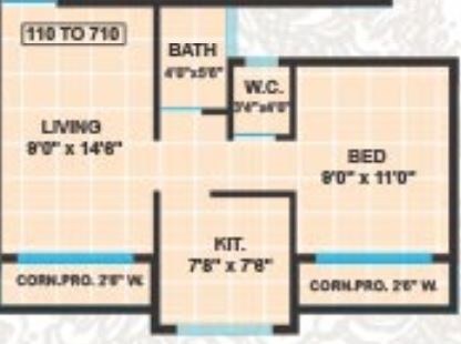 Floor plan of 1 BHK 309 Sq. Ft. Apartment in Panvelkar Prestige Phase 2, Thane