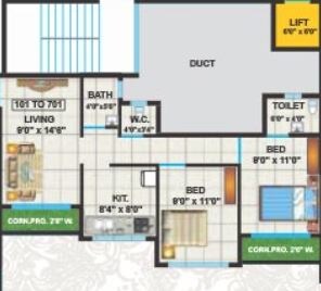 Floor plan of 2 BHK 471 Sq. Ft. Apartment in Panvelkar Prestige Phase 2, Thane