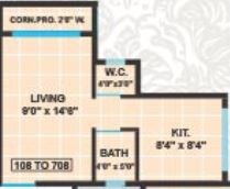 Floor plan of 218 Sq. Ft. Studio in Panvelkar Prestige Phase 2, Thane