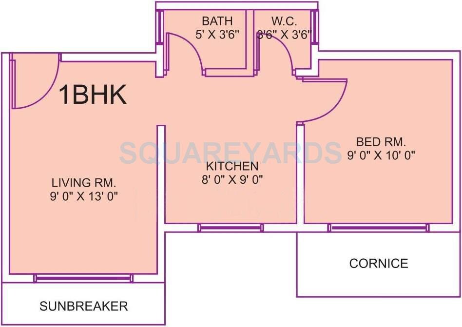 Floor plan of 1 BHK 628 Sq. Ft. Apartment in Panvelkar Realtors Bhoomi, Thane