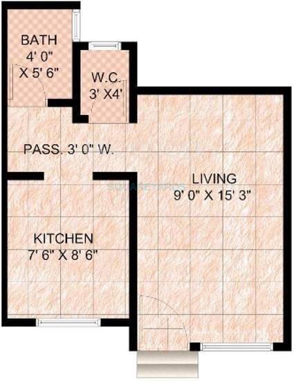 Floor plan of 1 BHK 390 Sq. Ft. Apartment in Panvelkar Realtors Classic, Thane