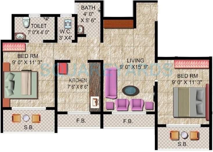 Floor plan of 2 BHK 920 Sq. Ft. Apartment in Panvelkar Realtors Classic, Thane