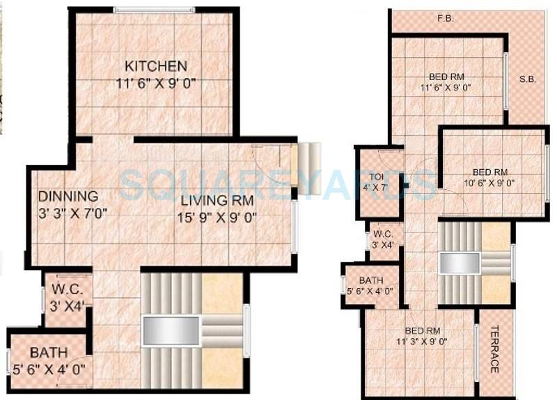 Floor plan of 3 BHK 1285 Sq. Ft. Apartment in Panvelkar Realtors Classic, Thane