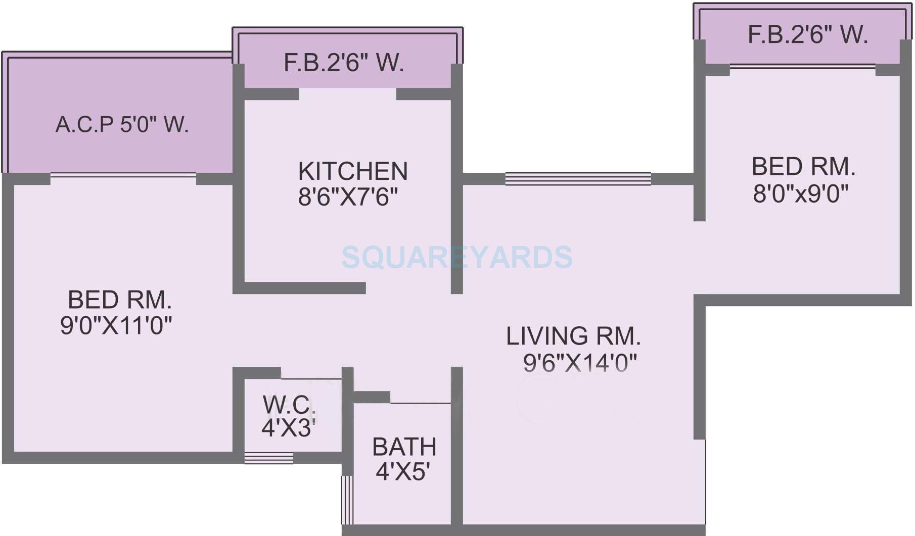 Floor plan of 2 BHK 900 Sq. Ft. Apartment in Panvelkar Realtors Estate, Thane