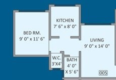 Floor plan of 1 BHK 527 Sq. Ft. Apartment in Panvelkar Realtors Heights, Thane