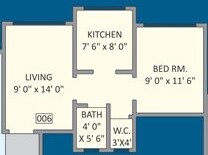 Floor plan of 1 BHK 663 Sq. Ft. Apartment in Panvelkar Realtors Heights, Thane