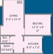 Floor plan of 1 BHK 670 Sq. Ft. Apartment in Panvelkar Realtors Heights, Thane