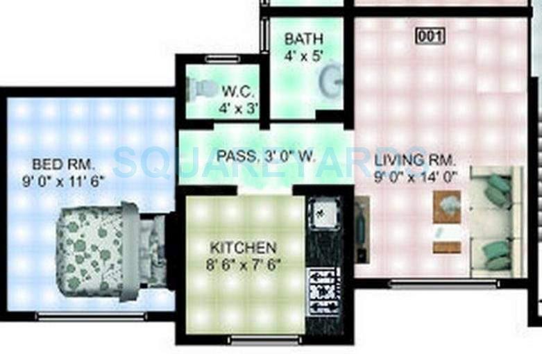 Floor plan of 1 BHK 738 Sq. Ft. Apartment in Panvelkar Realtors Heights, Thane