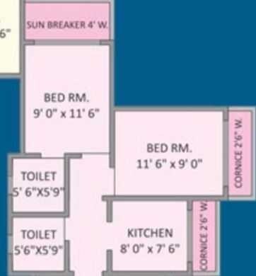 Floor plan of 2 BHK 1211 Sq. Ft. Apartment in Panvelkar Realtors Heights, Thane