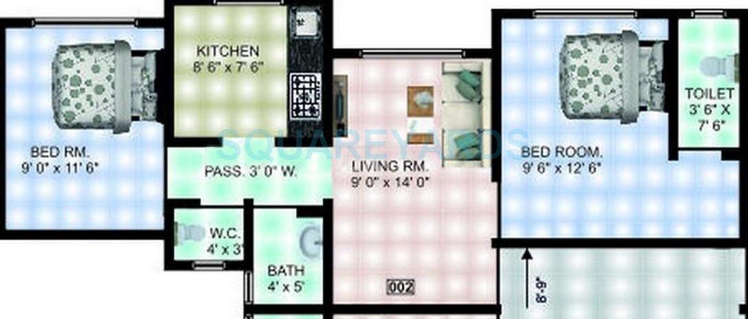 Floor plan of 2 BHK 912 Sq. Ft. Apartment in Panvelkar Realtors Heights, Thane