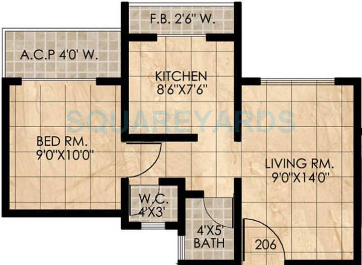 Floor plan of 1 BHK 290 Sq. Ft. Apartment in Panvelkar Realtors Homes, Thane