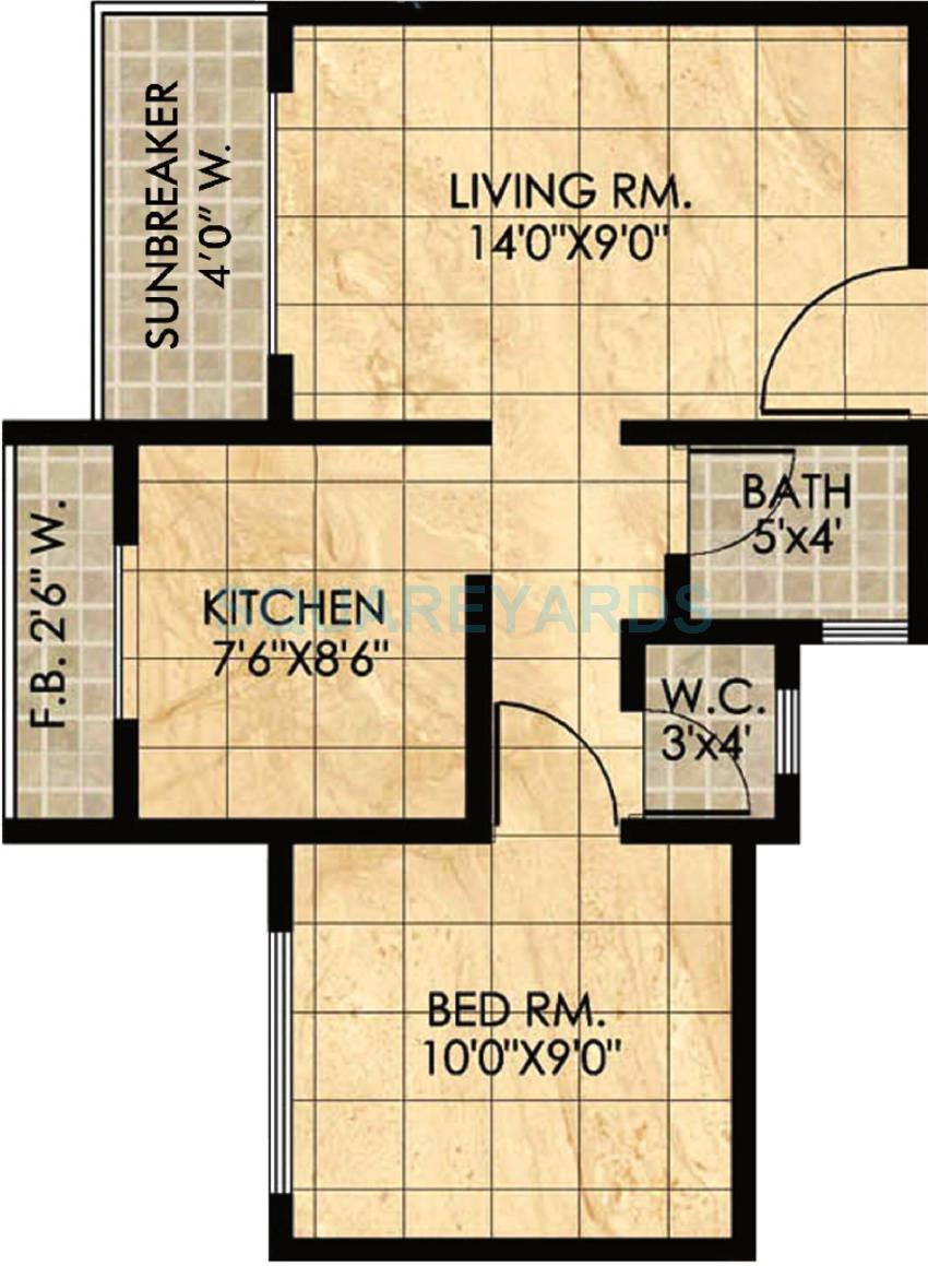 Floor plan of 1 BHK 286 Sq. Ft. Apartment in Panvelkar Realtors Homes, Thane