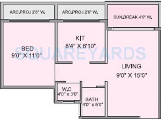 Floor plan of 1 BHK 638 Sq. Ft. Apartment in Panvelkar Realtors Optima, Thane