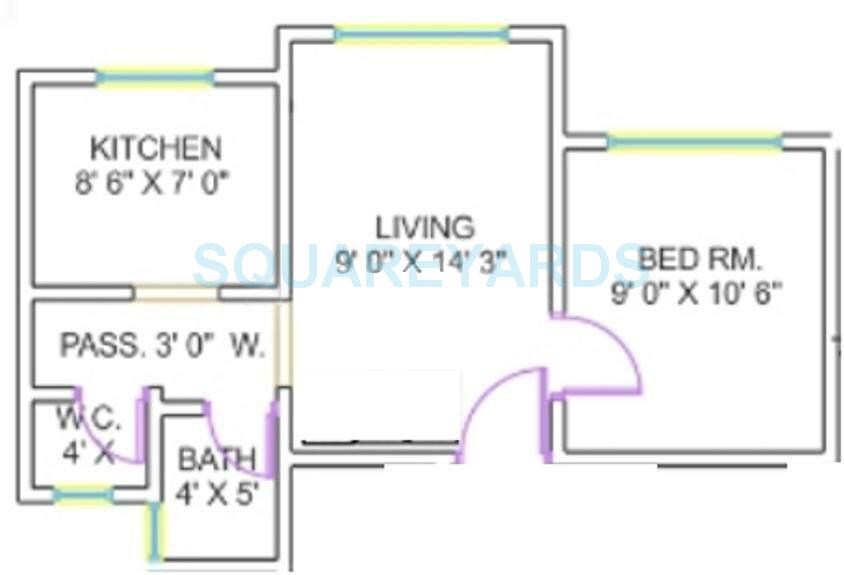 Floor plan of 1 BHK 600 Sq. Ft. Apartment in Panvelkar Realtors Royale Square, Thane