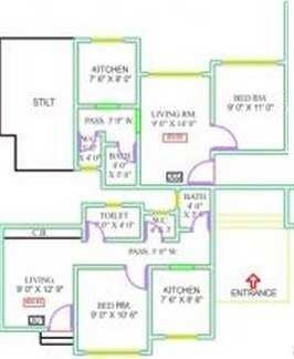 Floor plan of 1 BHK 360 Sq. Ft. Apartment in Panvelkar Realtors Sankul, Thane