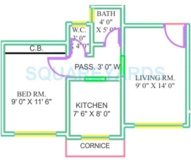 Floor plan of 1 BHK 600 Sq. Ft. Apartment in Panvelkar Realtors Sankul, Thane